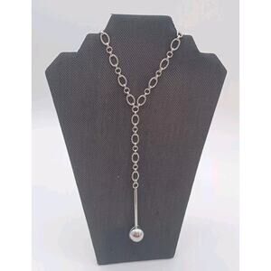 Chicos Silvertone Long Pendulum Chain Link Necklace